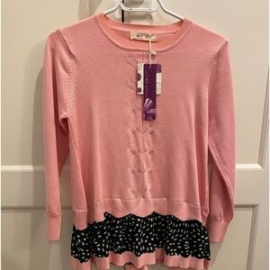 NWT KOREAN PINK SWEATER WITH GAUZY ALONG THE BOTTOM AND THIS AREA OPENS TO BACK